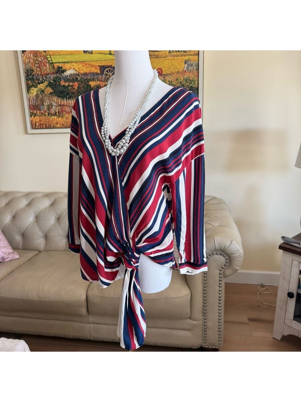 ZARA Striped V-Neck Top - Picture 9 of 13